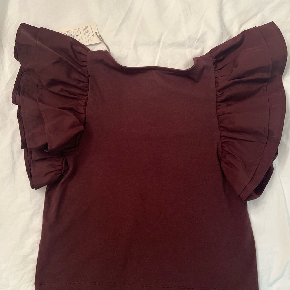 A NEW DAY RUFFLE SLEEVES CROPPED TEE BROWN - Picture 2 of 4